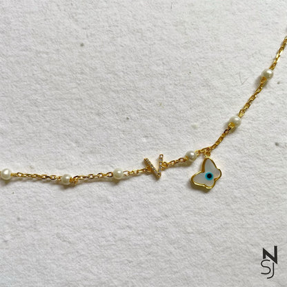 Custom Initial Butterfly Evil Eye Bracelet