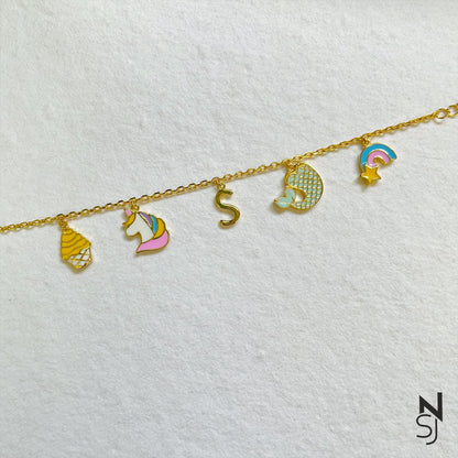 Custom Initial Charm Bracelet | Personalised 925 Silver Jewellery for Kids | Niashine