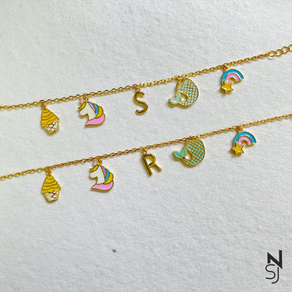 Custom Initial Charm Bracelet | Personalised 925 Silver Jewellery for Kids | Niashine