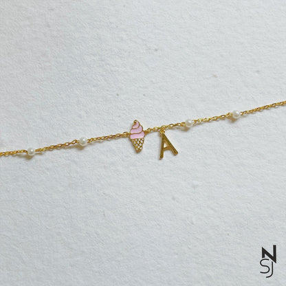 Custom Initial Icecream Bracelet | Personalised 925 Silver Jewellery for Kids | Niashine
