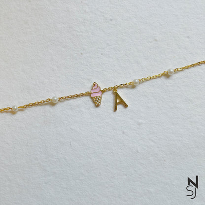 Custom Initial Icecream Bracelet | Personalised 925 Silver Jewellery for Kids | Niashine