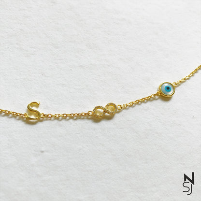 Infinity Love Initial Bracelet | Personalised 925 Silver Jewellery for Kids | Niashine