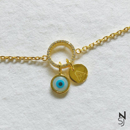 Custom Initial Evil Eye Bracelet | Personalised 925 Silver Jewellery for Kids | Niashine