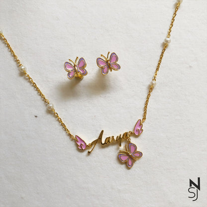 Angel Wing Neckchain & Studs Set | Personalised 925 Silver Jewellery for Kids | Niashine