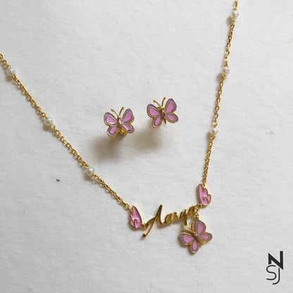 Angel Wing Neckchain & Studs Set | Personalised 925 Silver Jewellery for Kids | Niashine