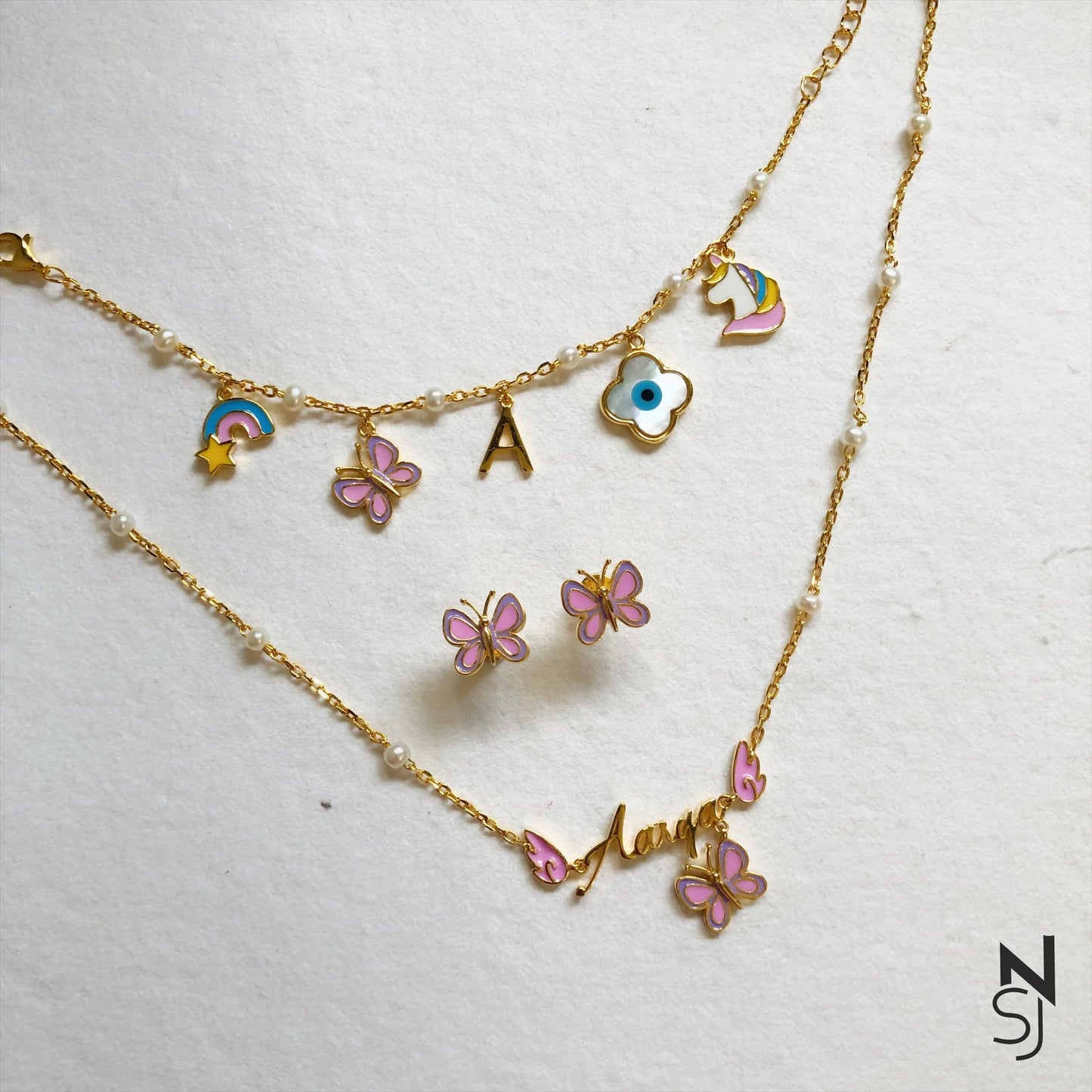 Angel Wing Neckchain, Charm Bracelet & Studs Set