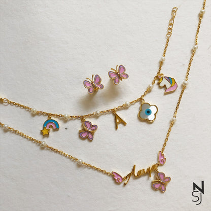 Angel Wing Neckchain, Charm Bracelet & Studs Set | Personalised 925 Silver Jewellery for Kids | Niashine