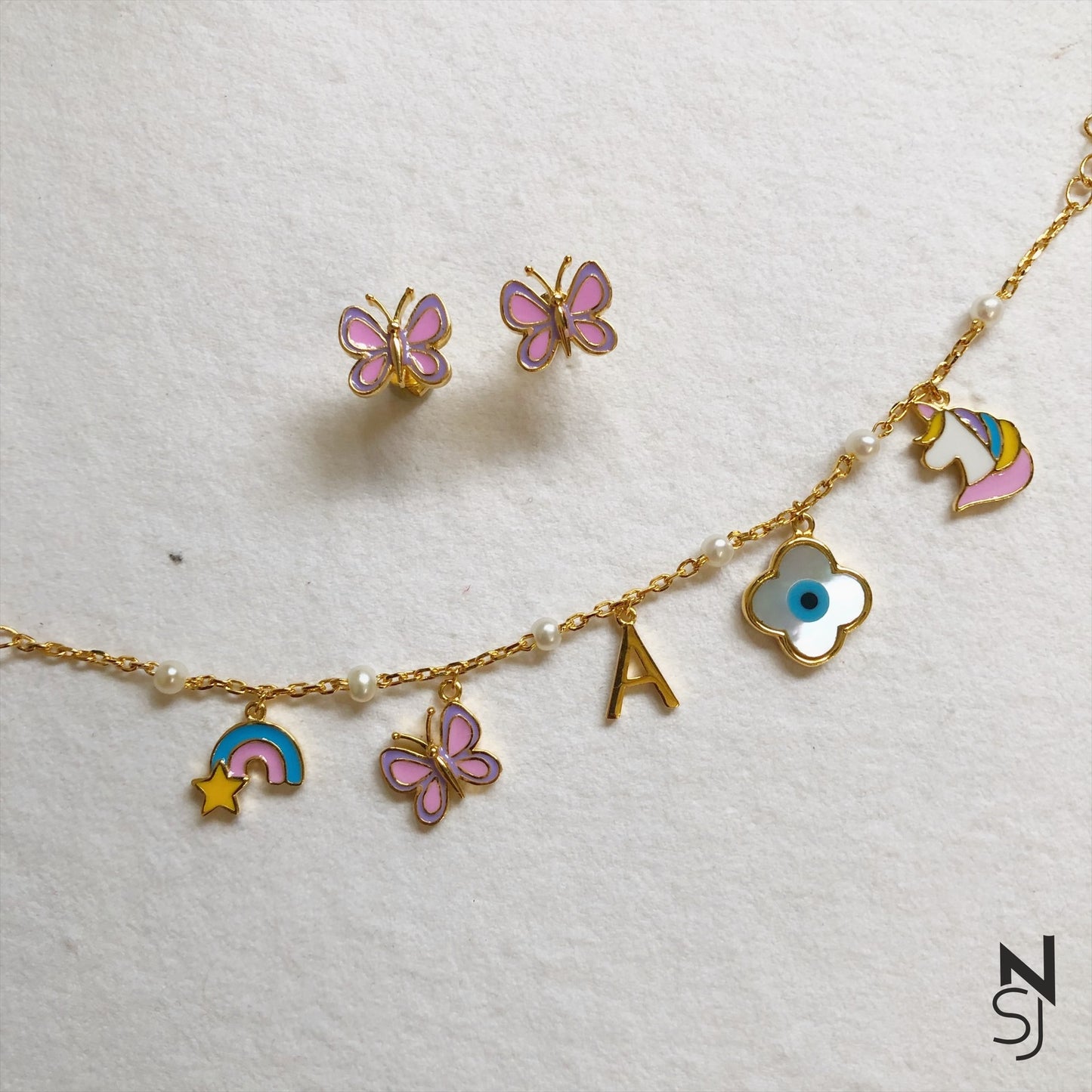 Charm Bracelet & Studs Set