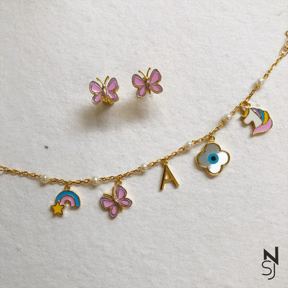 Charm Bracelet & Studs Set | Personalised 925 Silver Jewellery for Kids | Niashine