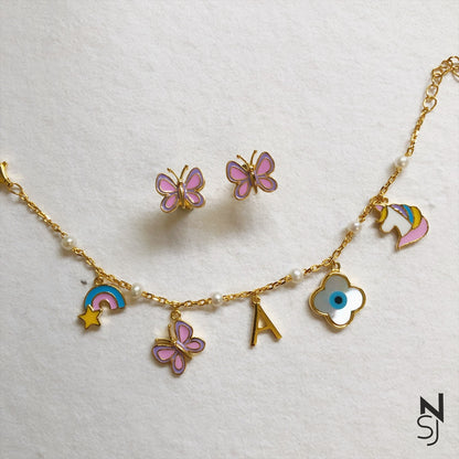 Charm Bracelet & Studs Set | Personalised 925 Silver Jewellery for Kids | Niashine