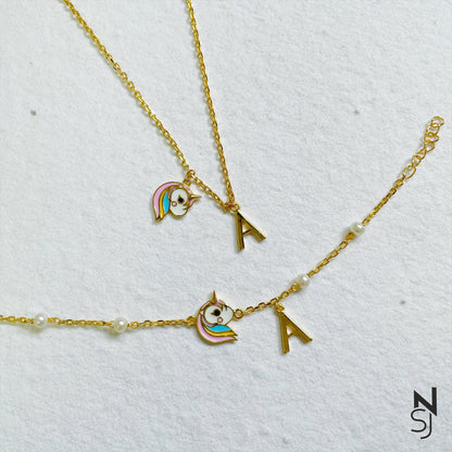 Unicorn Love Neckchain & Bracelet Set | Personalised 925 Silver Jewellery for Kids | Niashine