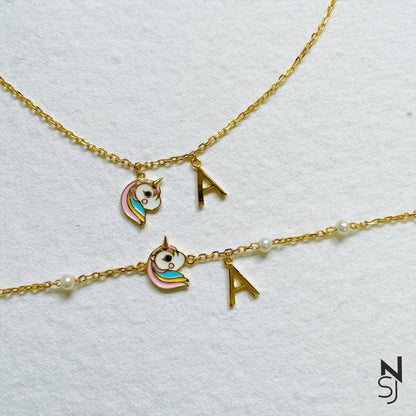 Unicorn Love Neckchain & Bracelet Set | Personalised 925 Silver Jewellery for Kids | Niashine