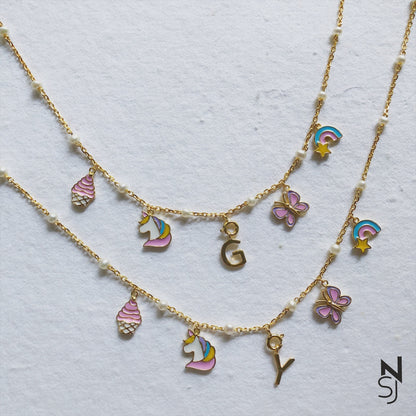 Changeable Custom Initial Charm Neckchain | Personalised 925 Silver Jewellery for Kids | Niashine