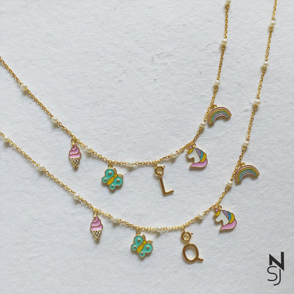 Changeable Custom Initial Charm Neckchain | Personalised 925 Silver Jewellery for Kids | Niashine
