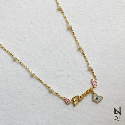 Angel Wing Neckchain with Evil Eye Butterfly | Personalised 925 Silver Jewellery for Kids | Niashine