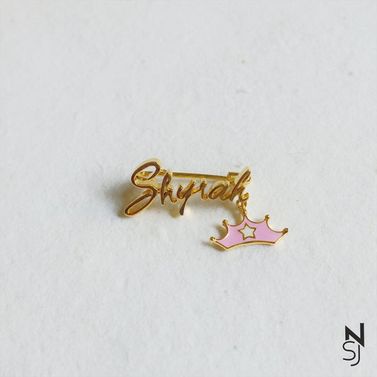 Custom Name Collar Pin with Tiara Hanging