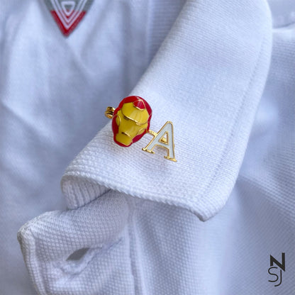 Iron Man Initial Collar Pin | Personalised 925 Silver Jewellery for Kids | Niashine