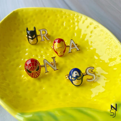 Iron Man Initial Collar Pin | Personalised 925 Silver Jewellery for Kids | Niashine