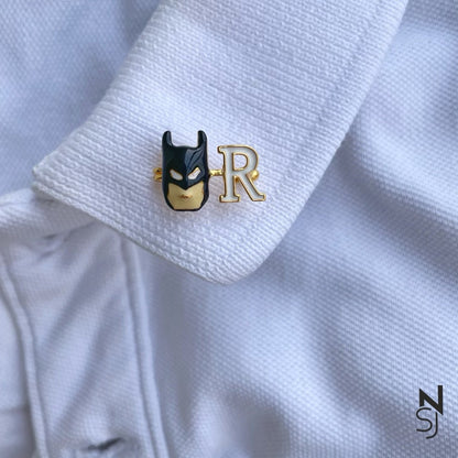 Batman Initial Collar Pin | Personalised 925 Silver Jewellery for Kids | Niashine