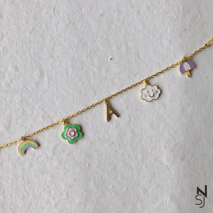 Rain or Shine Charm Bracelet | Personalised 925 Silver Jewellery for Kids | Niashine
