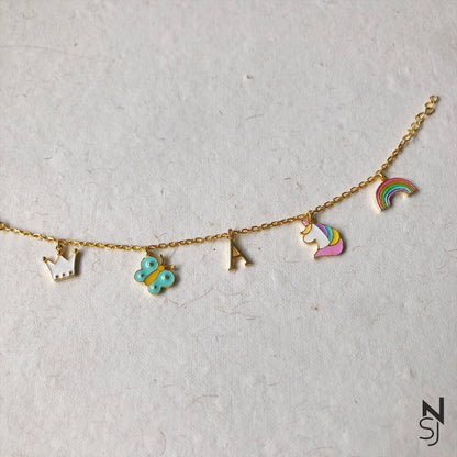 Rainbows & Butterflies Charm Bracelet | Personalised 925 Silver Jewellery for Kids | Niashine