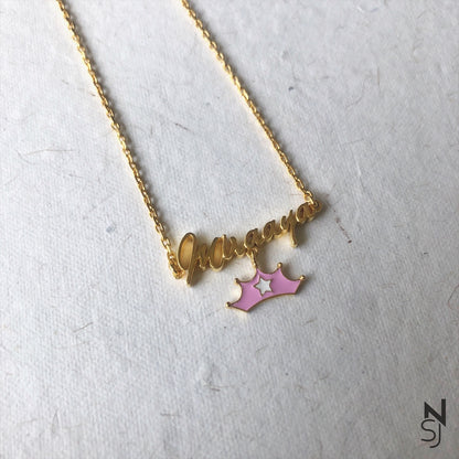 Custom Name with Princess Tiara Neckchain | Personalised 925 Silver Jewellery for Kids | Niashine
