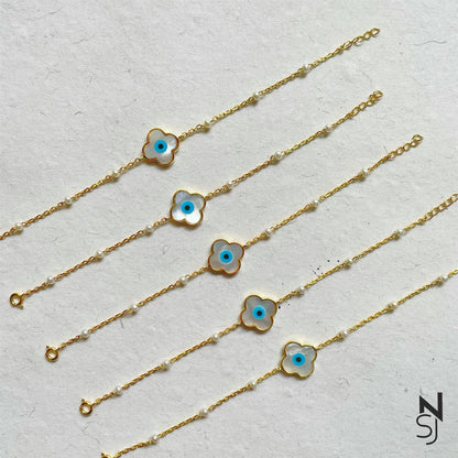 Evil Eye Pearl Chain Bracelet
