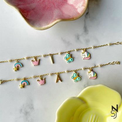 Charm Bracelet with Custom Initial | Personalised 925 Silver Jewellery for Kids | Niashine