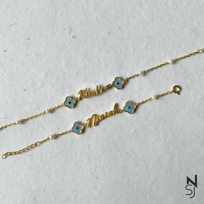 Custom Name Clover Evil Eye Bracelet