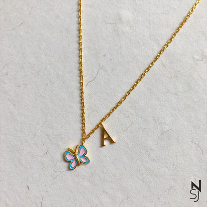 Butterfly with Custom Initial Neckchain | Personalised 925 Silver Jewellery for Kids | Niashine