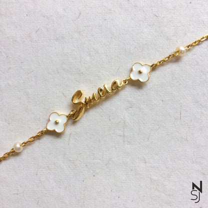 Custom Name Flower Bracelet | Personalised 925 Silver Jewellery for Kids | Niashine