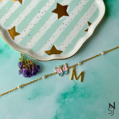 Butterfly & Custom Initial Bracelet | Personalised 925 Silver Jewellery for Kids | Niashine