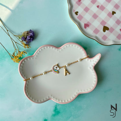 Unicorn & Initial Bracelet | Personalised 925 Silver Jewellery for Kids | Niashine