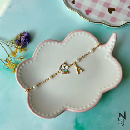 Unicorn & Initial Bracelet | Personalised 925 Silver Jewellery for Kids | Niashine