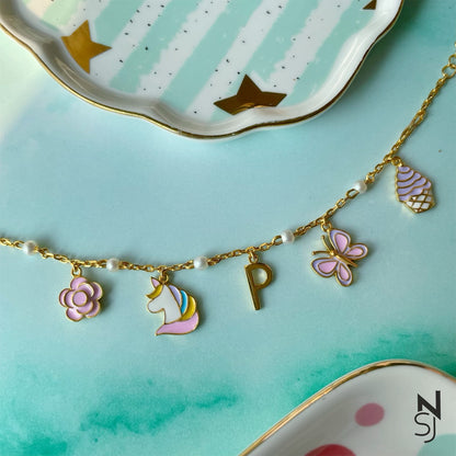 Cupcake Delight Custom Initial Charm Bracelet | Personalised 925 Silver Jewellery for Kids | Niashine
