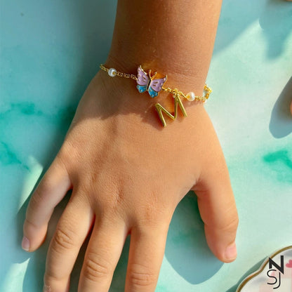 Butterfly & Custom Initial Bracelet | Personalised 925 Silver Jewellery for Kids | Niashine