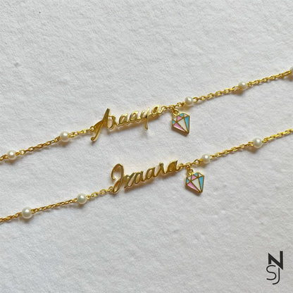 Custom Name with Dangling Diamond Bracelet | Personalised 925 Silver Jewellery for Kids | Niashine