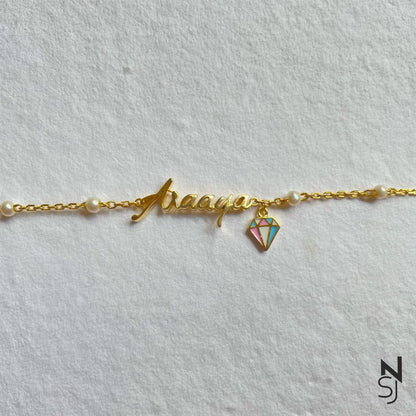 Custom Name with Dangling Diamond Bracelet | Personalised 925 Silver Jewellery for Kids | Niashine