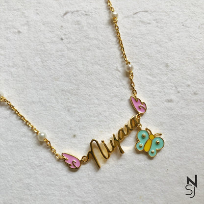 Custom Name Angel Wings Neckchain with Butterfly | Personalised 925 Silver Jewellery for Kids | Niashine