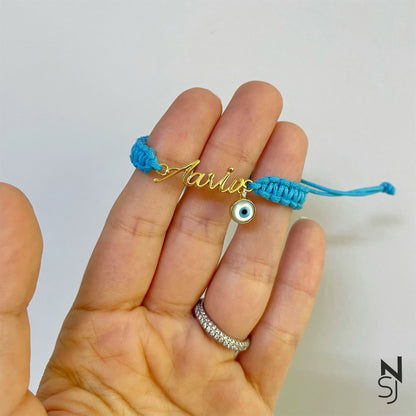Adjustable Custom Name Evil Eye Bracelet | Personalised 925 Silver Jewellery for Kids | Niashine