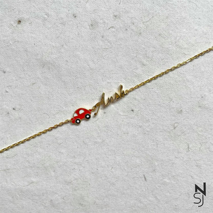 Custom Name Car Bracelet | Personalised 925 Silver Jewellery for Kids | Niashine