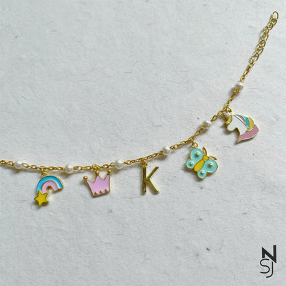 Custom Initial Charm Bracelet | Personalised 925 Silver Jewellery for Kids | Niashine