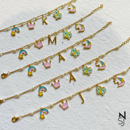 Custom Initial Charm Bracelet | Personalised 925 Silver Jewellery for Kids | Niashine