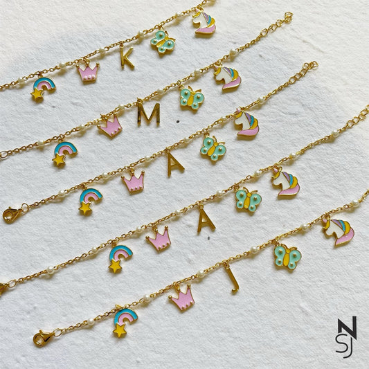 Custom Initial Charm Bracelet | Personalised 925 Silver Jewellery for Kids | Niashine