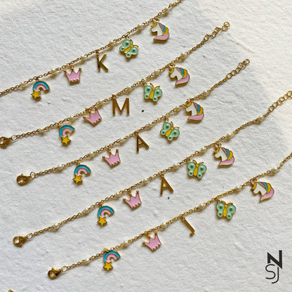 Custom Initial Charm Bracelet | Personalised 925 Silver Jewellery for Kids | Niashine