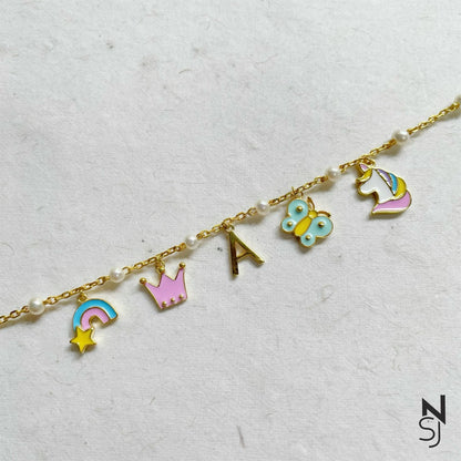 Charm Bracelet with Custom Initial | Personalised 925 Silver Jewellery for Kids | Niashine