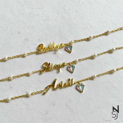 Custom Name with Dangling Diamond Bracelet | Personalised 925 Silver Jewellery for Kids | Niashine
