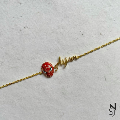 Custom Name Spiderman Bracelet | Personalised 925 Silver Jewellery for Kids | Niashine