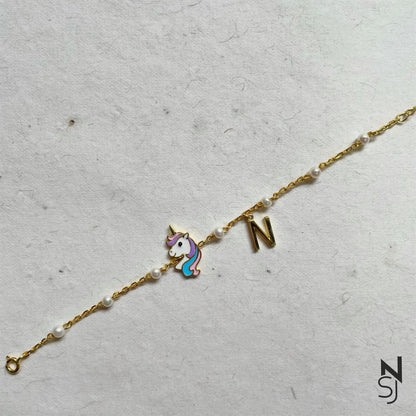 Unicorn & Custom Initial Bracelet | Personalised 925 Silver Jewellery for Kids | Niashine