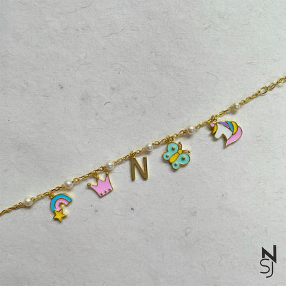 Charm Bracelet with Custom Initial | Personalised 925 Silver Jewellery for Kids | Niashine